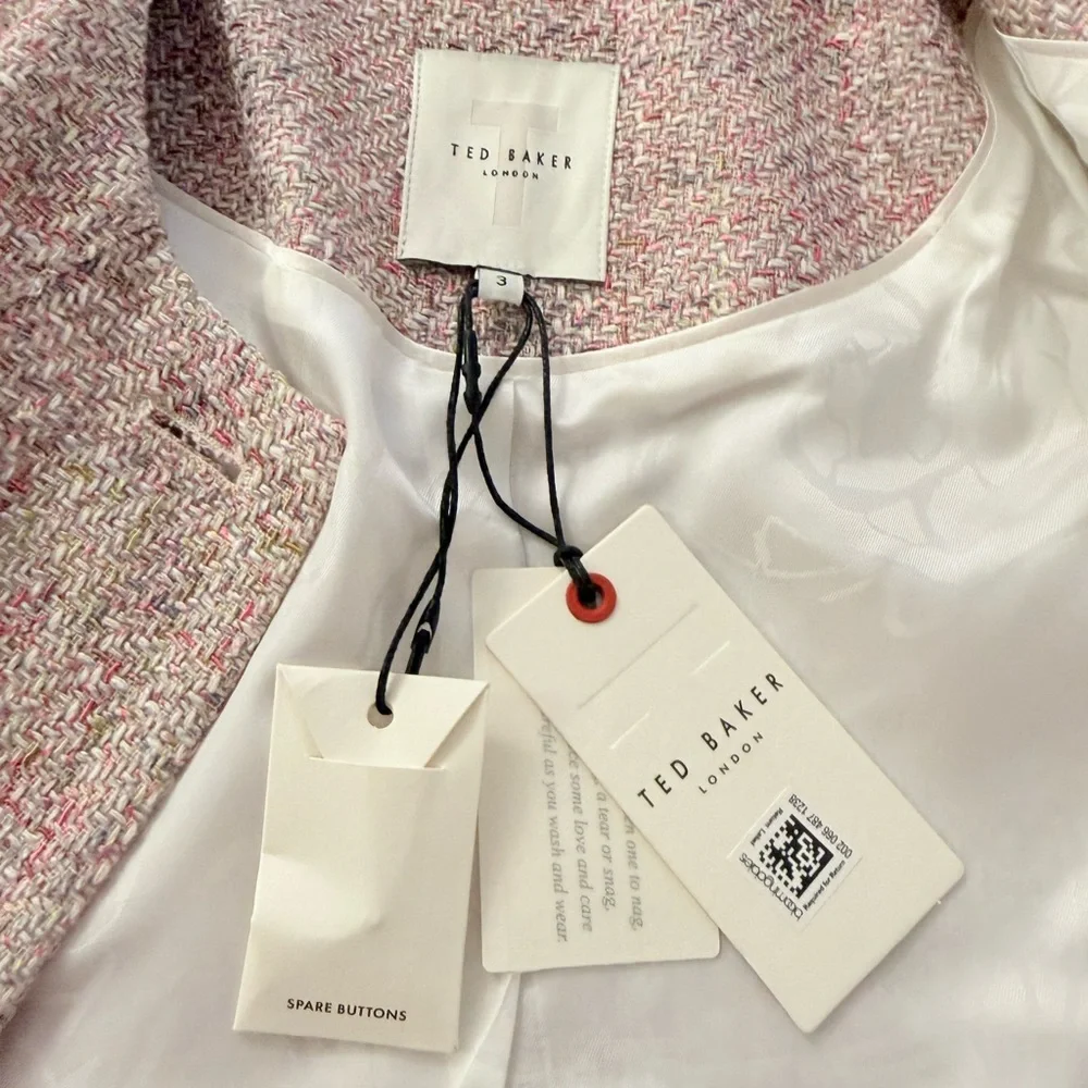 TED BAKER NWT PINK TWEED CROPPED BLAZER 3 - Picture 12 of 13